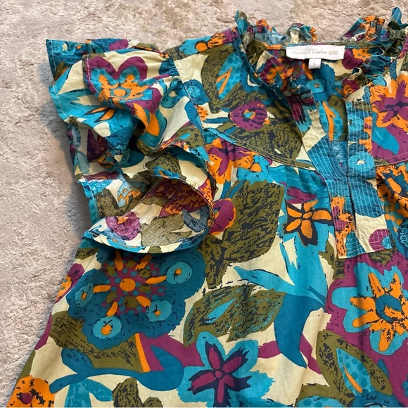 House of Harlow 1960 Vibrant Floral Ruffle Sleeve Boho Blouse Top Size Large - Picture 4 of 11